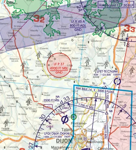 LF-P Prohibited Area on the VFR Chart of France in 500k