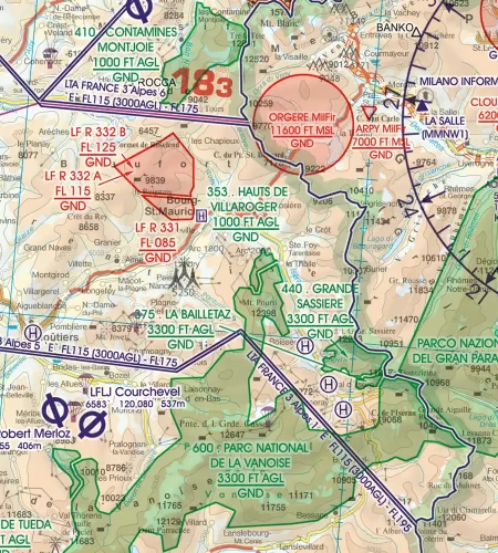 Natural Reserve and sensitive Fauna on the ICAO Chart of France in 500k