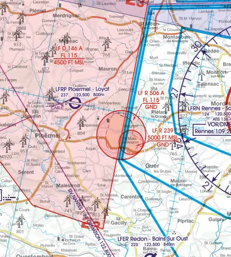 Restricted Area on the ICAO Chart of France in 500k