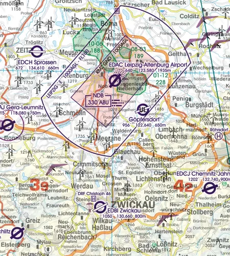 RMZ Radio Mandatory Zone on the ICAO Chart of Germany in 500k