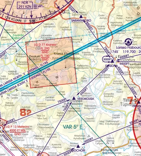 Approach Procedure in 500k on the VFR Chart of Greece