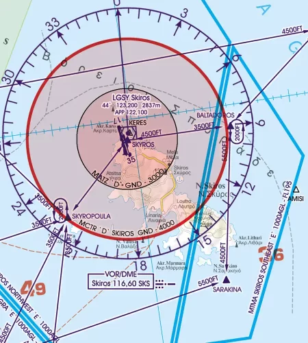 MCTR Military Control Zone on the ICAO Chart of Greece in 500k