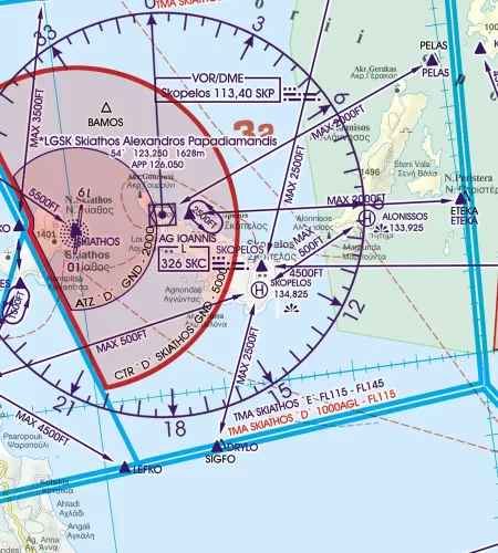 TMA on the aeronautical Chart of Greece in 500k