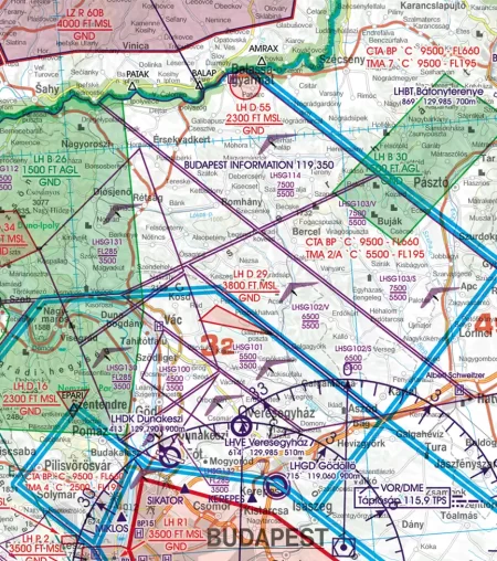 Restricted Area on the 500k ICAO Chart of Hungary
