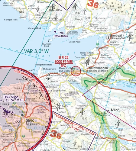 EI-R Prohibited Area on the VFR Chart of Ireland in 500k