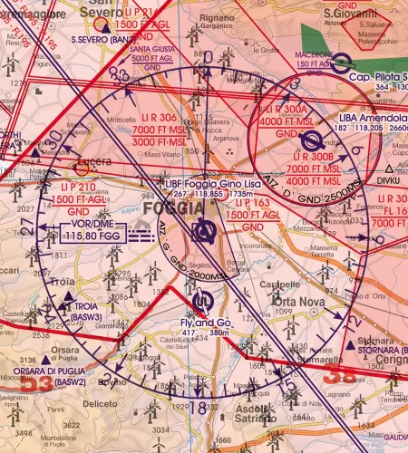 ATZ Traffic Zones on the ICAO Chart of Italy in 500k
