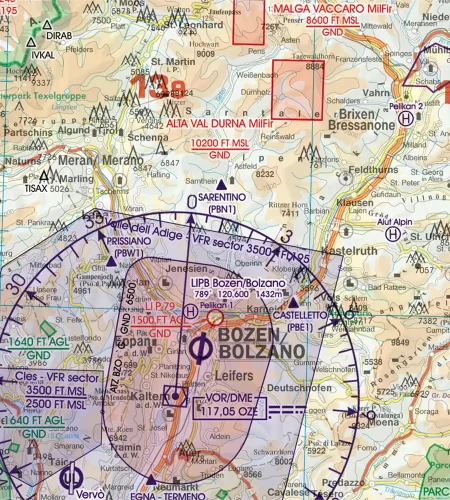 Visual Flight Rules on the aeronautical Chart of Italy in 500k