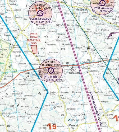 ATZ Danger Area on the VFR Chart of Lithuania in500k