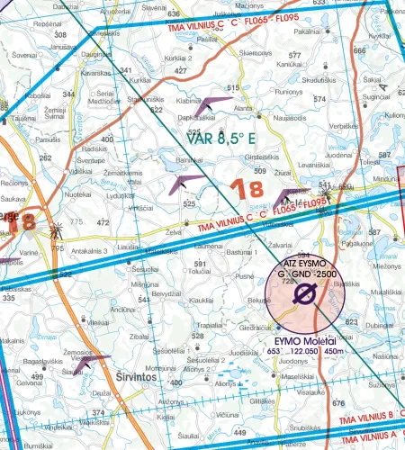Aerial Sporting and Recreational Activities on the VFR Chart of Lithuania in 500k