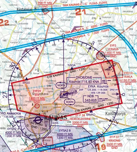CTR Control Zone on the ICAO Chart of Lithuania in 500k