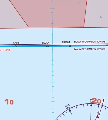 Border crossing on the aeronautical Chart of Malta and Sicilia in 500k