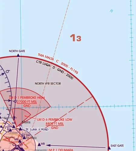 Danger Area on the ICAO Chart for Malta and Sicilia in 500k
