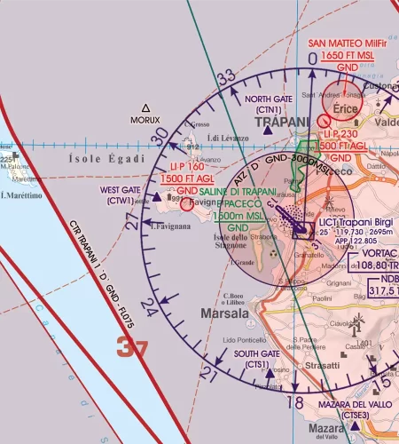 Airport on the VFR Chart for Malta and Sicilia in 500k