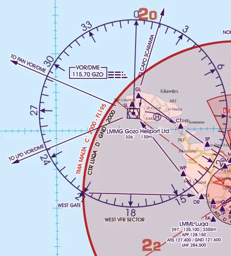 TMA CTR on the 500k VFR Chart of Malta and Sicilia