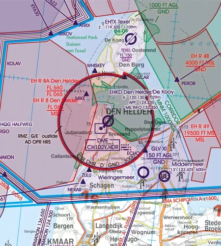 Approach Procedure on the VFR Chart of the Netherlands in 500k
