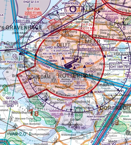 Airport and Heliport on the aeronautical Chart for the Netherlands in 500k