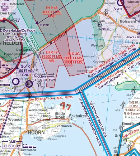 Danger Area on the VFR Chart of the Netherlands in 500k