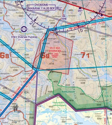 Danger Area on the VFR Chart of Norway in 500k