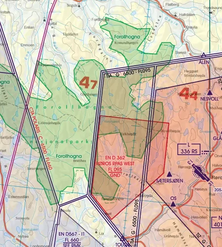 TIA Traffic Information Area on the VFR Chart of Norway in 500k