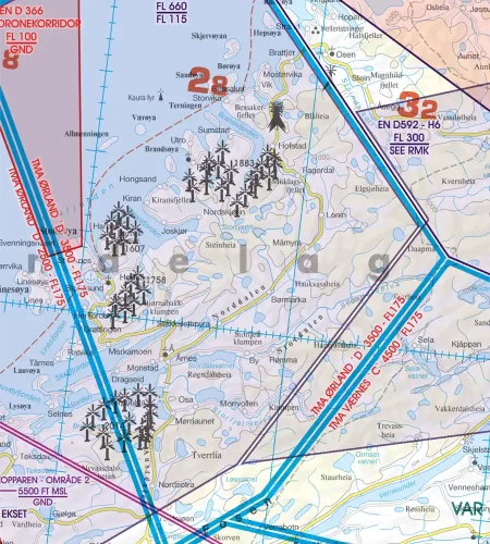 Wind Turbines on the 500k VFR Chart of Norway