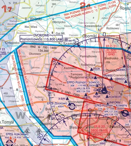 CTR Control Zone on the ICAO Chart of Poland in 500k