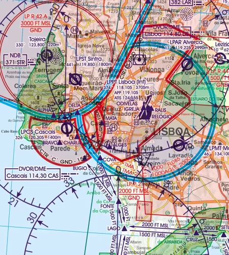Danger Area on the aeronautical Chart of Portugal in 500k