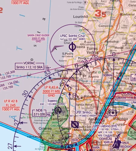 Area of Sporting and Recreational Activities on the 500k VFR Chart of Portugal