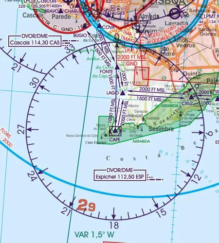 Traffic pattern approach procedure on the ICAO Chart of Portugal in 500k