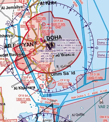 CTR Control Zone on the 1000k ICAO Chart of Qatar