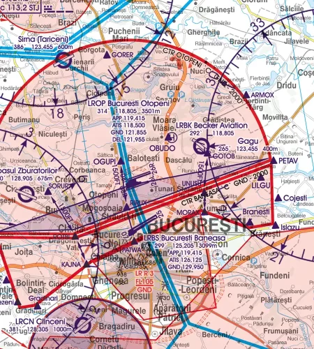 Traffic pattern and approach procedure on the 500k VFR Chart of Romania