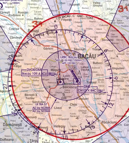 VOR Radio Navigation aids on the 500k ICAO Chart of Romania