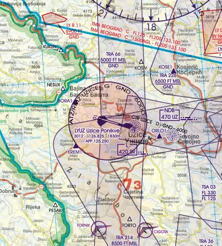 ATZ Aerodrome Traffic Zone on the 500k ICAO Chart of Serbia