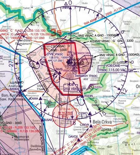 CTR Control Zone on the ICAO Chart of Serbia in 500k