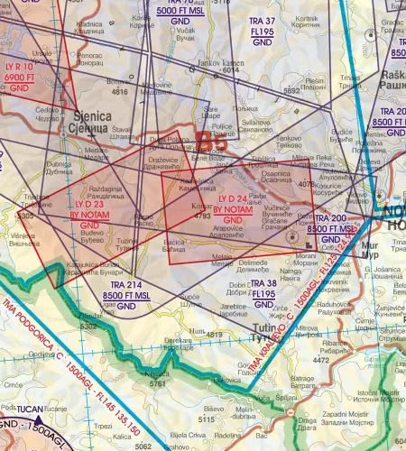 Danger Area on the 500k aeronautical Chart of Serbia