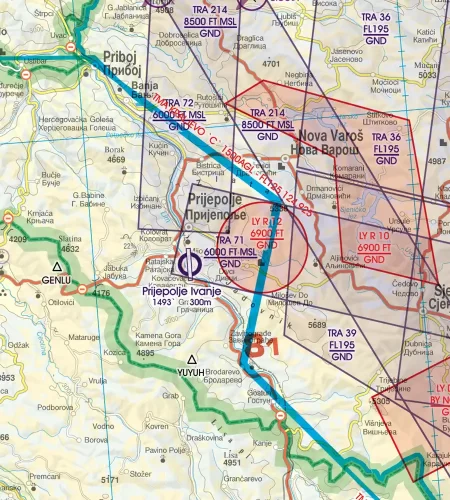 TRA Temporary reserved Airspace on the 500k VFR Chart of Serbia