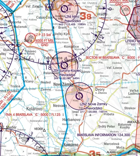 ATZ Aerodrome Traffic Zone on the 500k aeronautical Chart of Slovakia