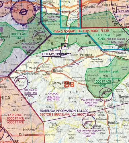Area of Sporting and Recreational Activities on the 500k VFR Chart of Slovakia