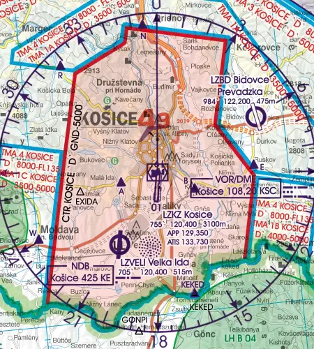 CTR Control Zone on the ICAO Chart of Slovakia in 500k