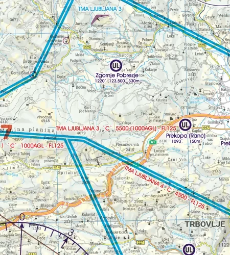 TMA Terminal Control Area on the aeronautical Chart of Slovenia in 200k