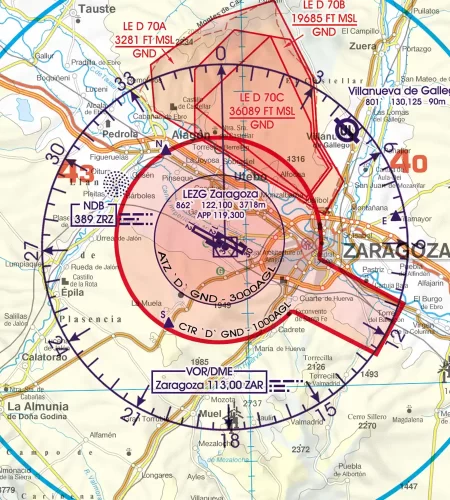 ATZ Aerodrome Traffic Zone on the VFR Chart of Spain in 500k