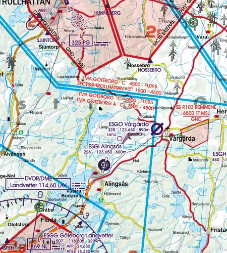 TMA Terminal Control Area on the VFR Chart of Sweden in 500k