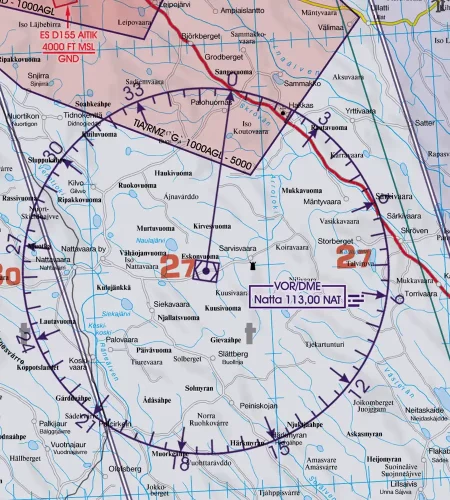 VOR Radio Navigation aids on the 500k VFR ICAO Chart of Sweden