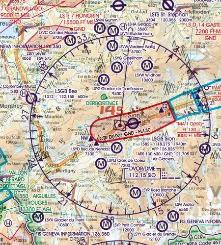 CTR Control Zone on the VFR Chart of Switzerland in 500k