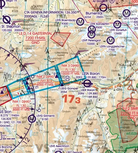 TMA Terminal Control Area on the 500k VFR Chart of Switzerland