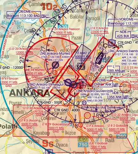 CTR Control Zone on the 1000k ICAO Chart of Türkiye
