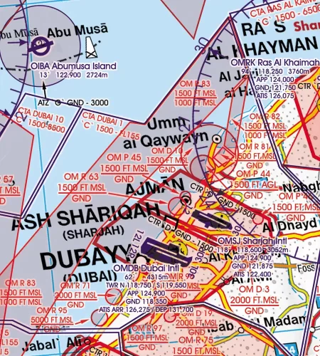 ATZ Aerodrome Traffic Zone on the 1000k VFR ICAO Chart of UAE